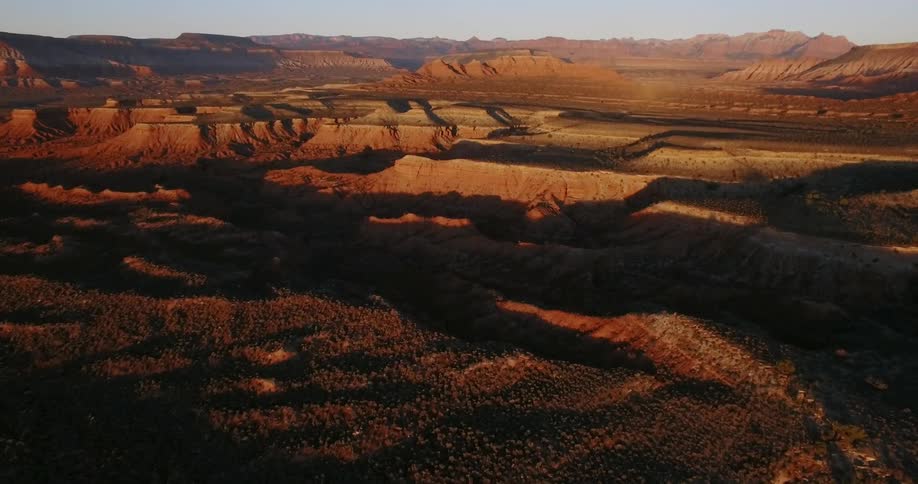 The canyons ahead are covered in shadow