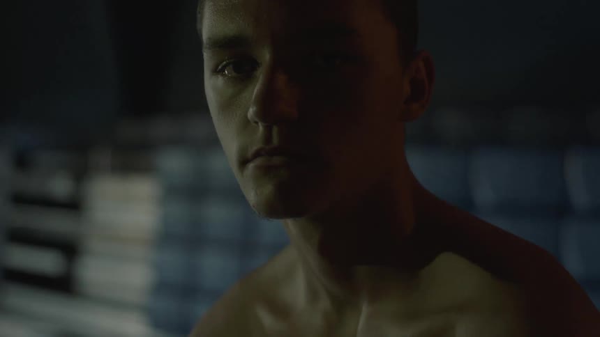 A person without a shirt on