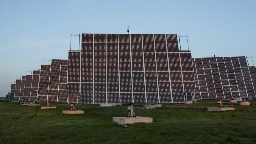 Solar panels turn and direct towards the rising sun