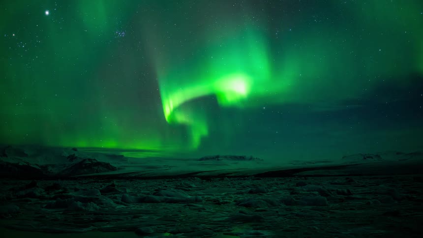 The aurora borealis is creating a light show at night