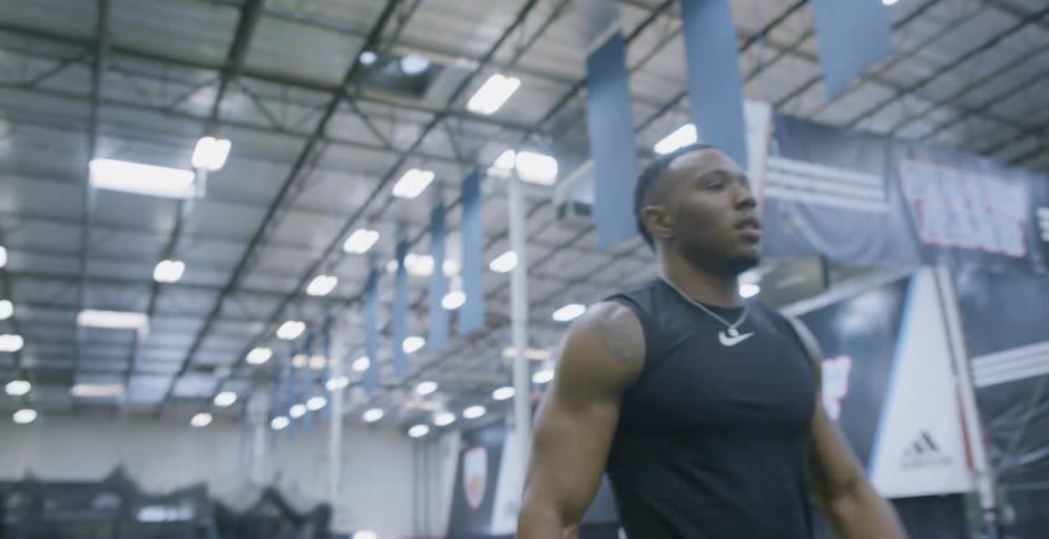 Man walks through a gym