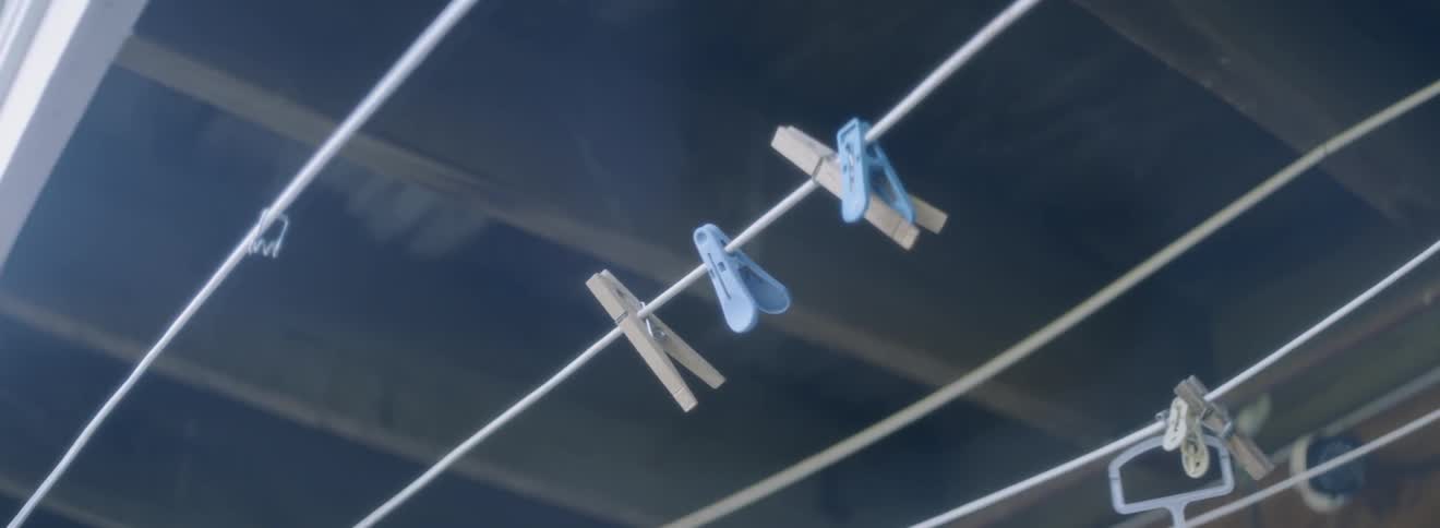 Clothesline with clothespins