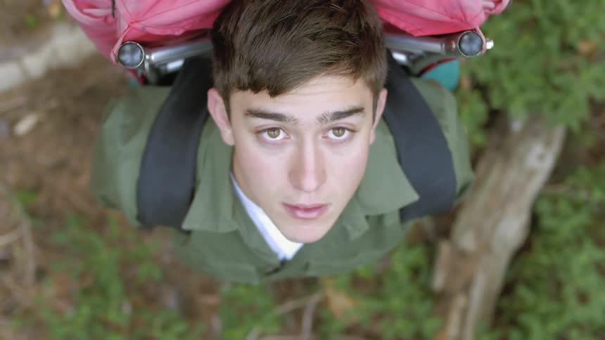 A person wearing a backpack