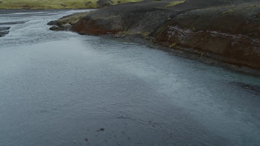 Water flows in a river