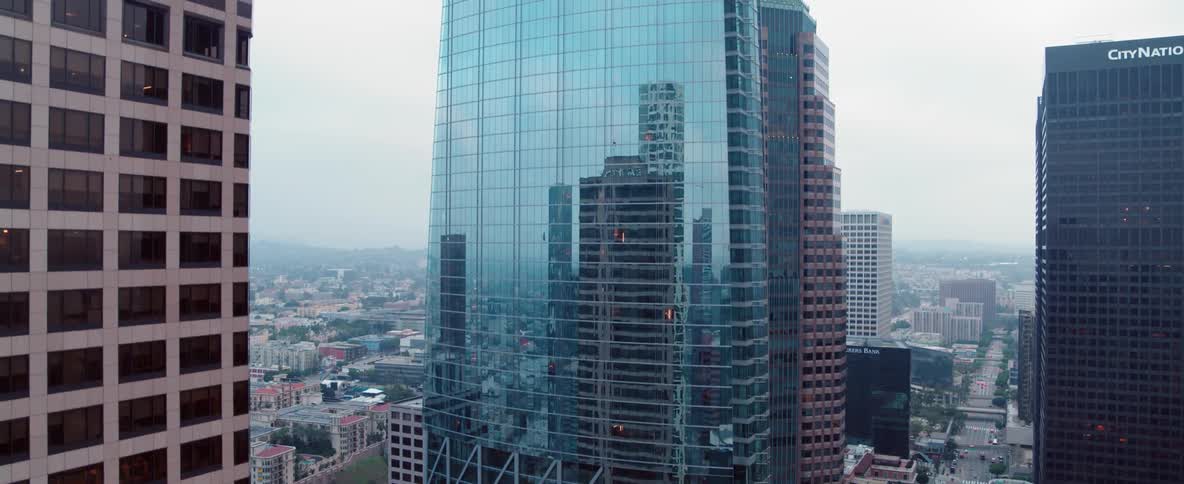 Glass covers a city skyscraper
