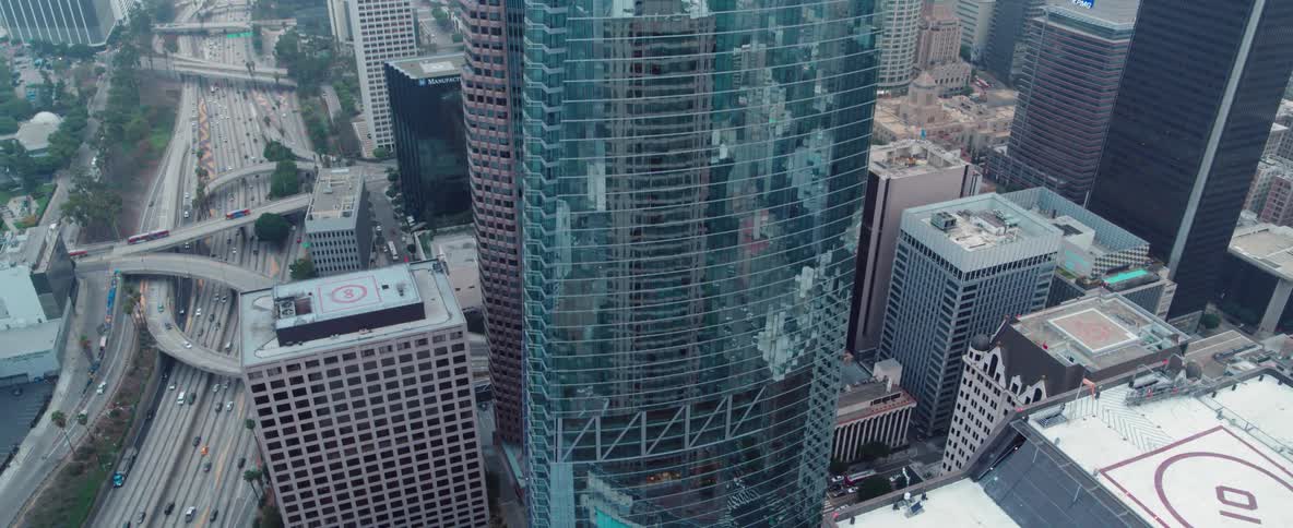 Skyscrapers with reflective windows