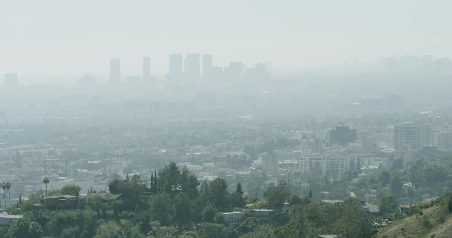 Haze hovers over a city