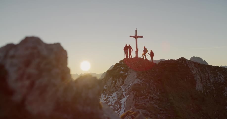 People are taking in the sights from the top of the mountain