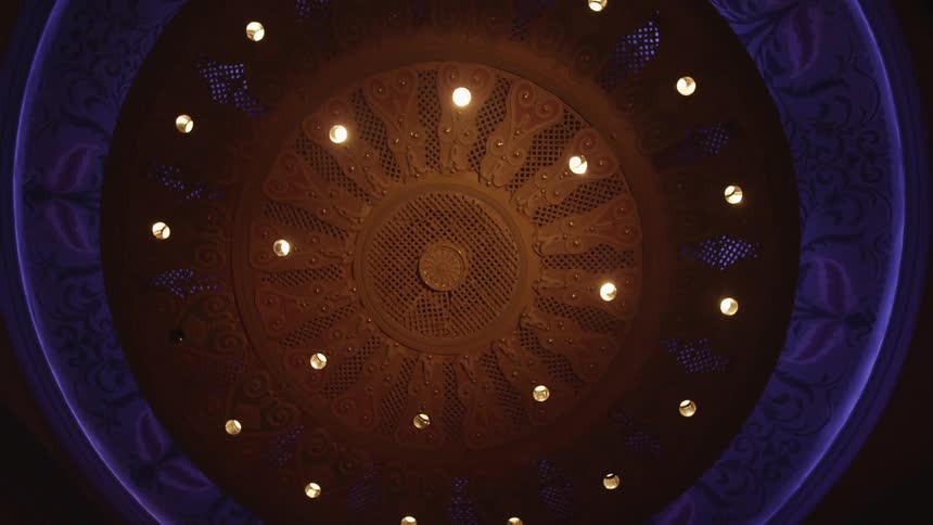 Looking up at lights in a building