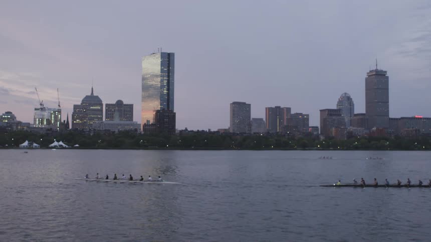 rowing in front of skyline