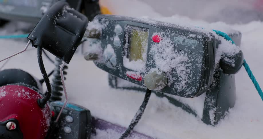 Equipment is covered with snow