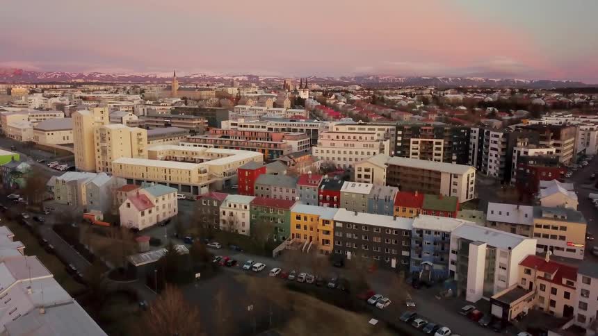 Large city at sunset