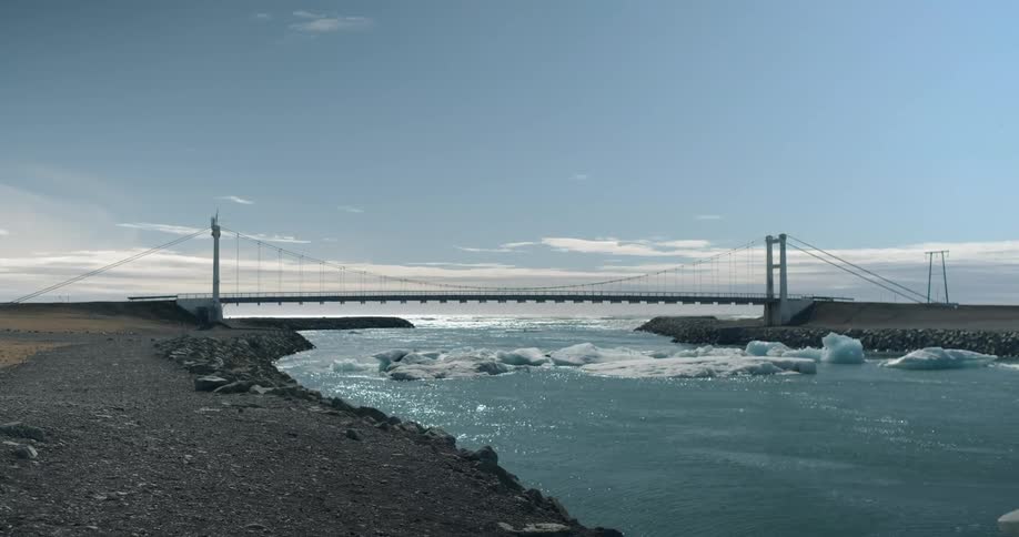 Bridge over a large icy river