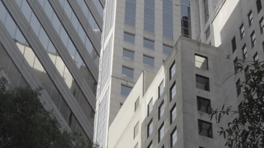 A building stands tall in a city