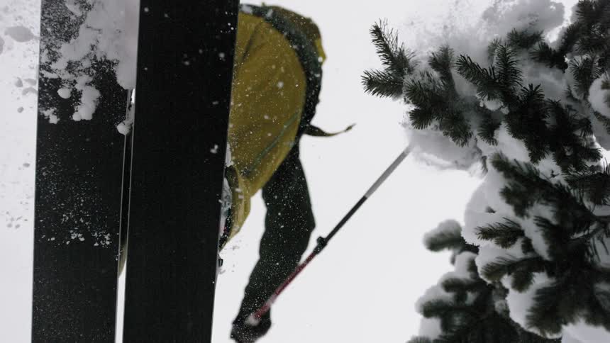 A skier jumps through the air