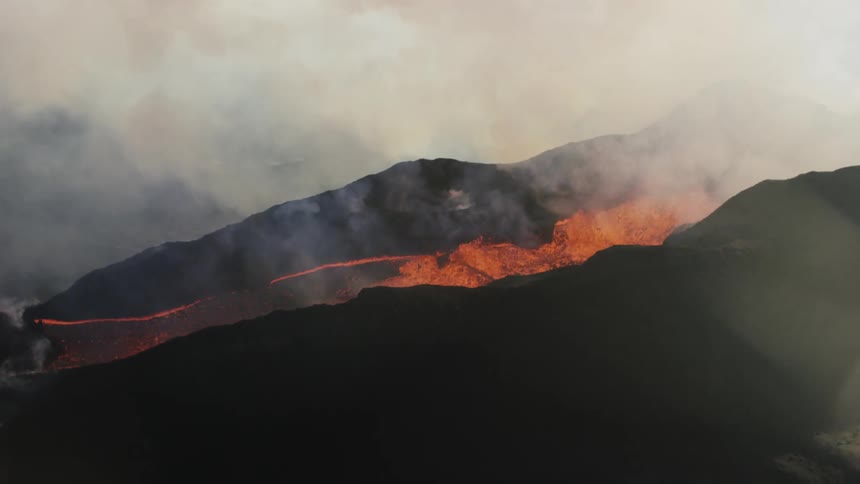 Lava from a volcano rushes down