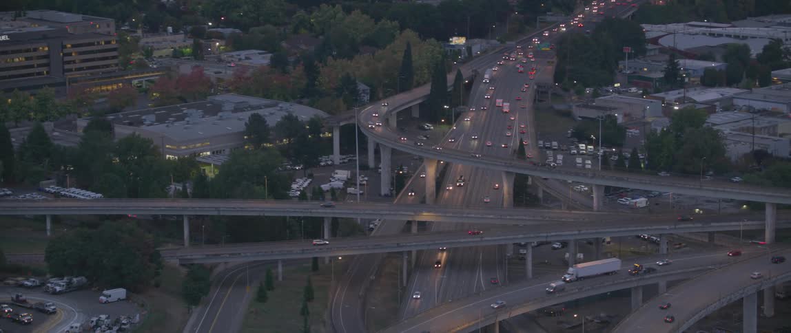 Cars travel on the highways in a city