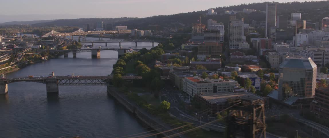 Bridges span a city river