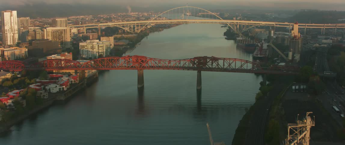 Bridges span a city river