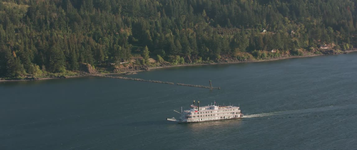 A large boat travels on the water