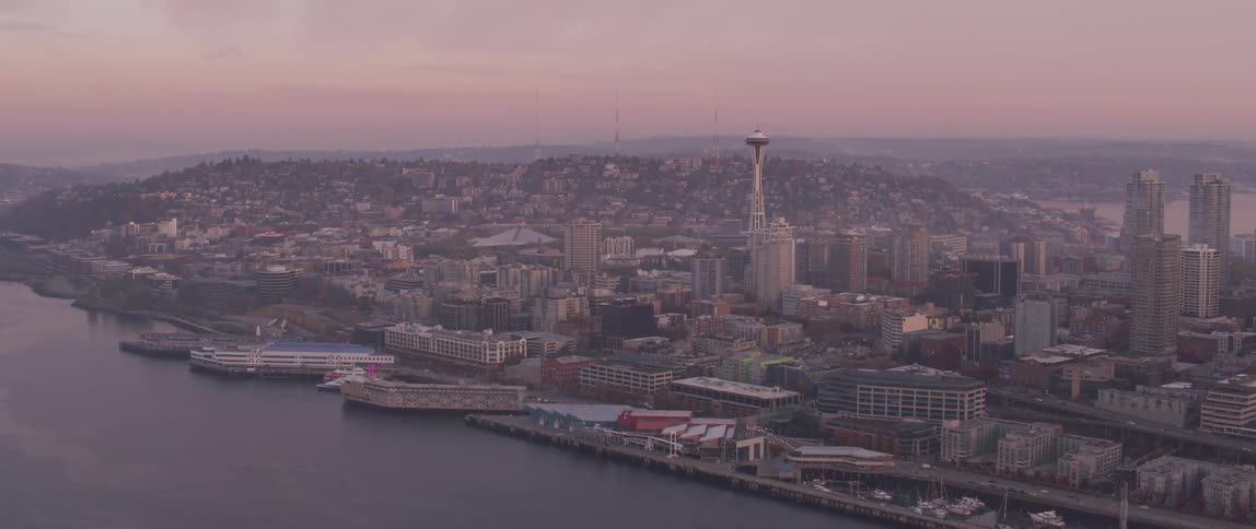 Large city next to a big waterway