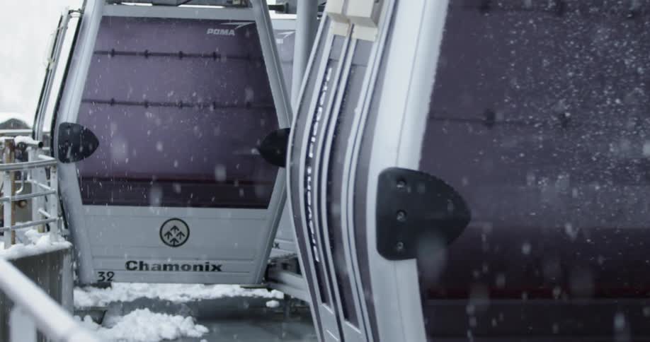 Gondola loading station while it's snowing