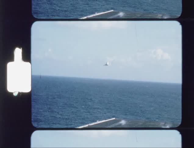 An airplane takes off from an aircraft carrier