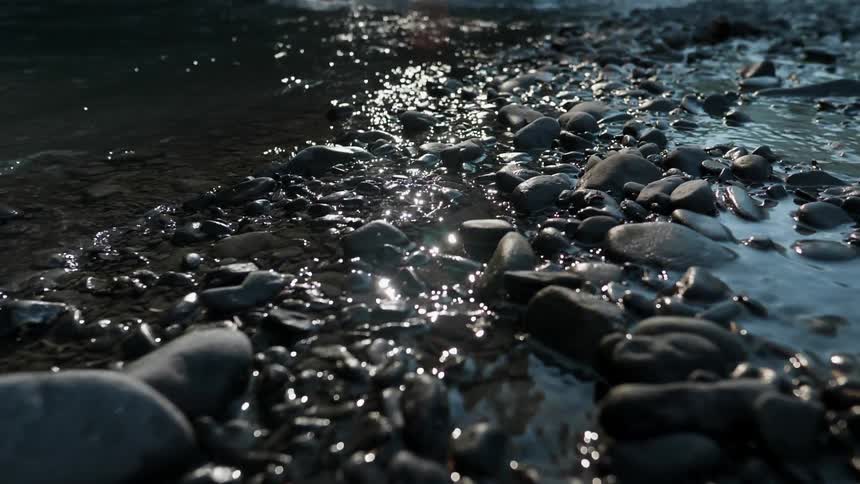 River water flows over rocks