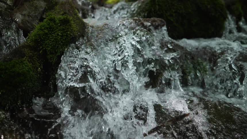 A stream flows over rocks