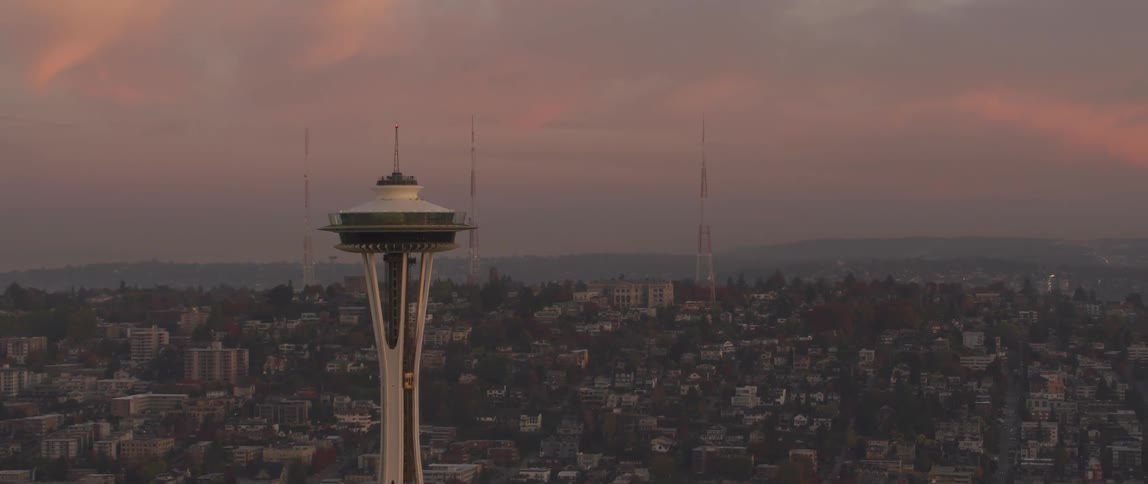 The space needle tower at sunset