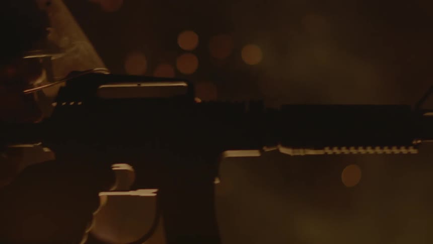 Large gun sits ready to shoot