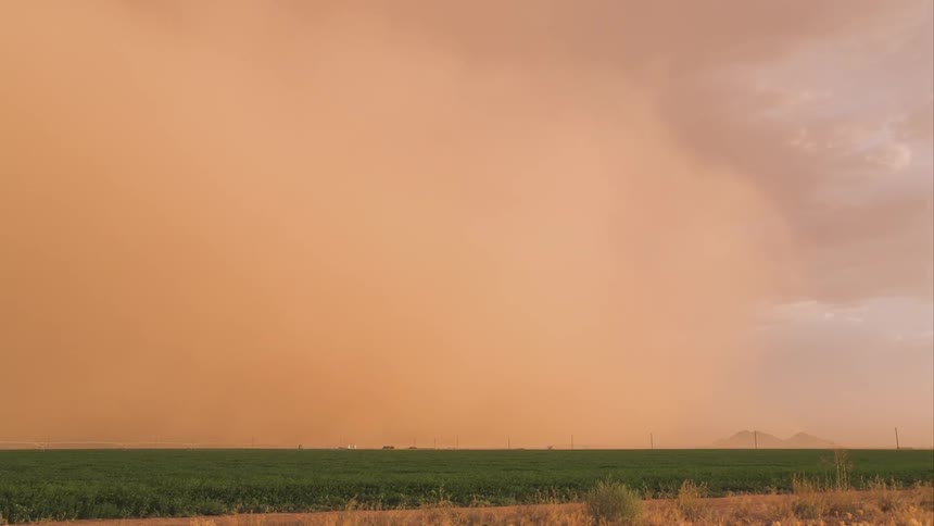 Dusty clouds seeping the horizon