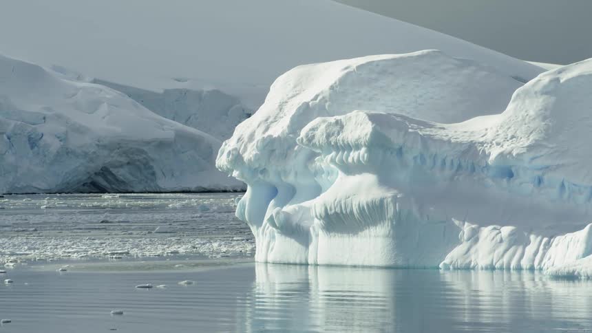Ice chunks float in the cold water