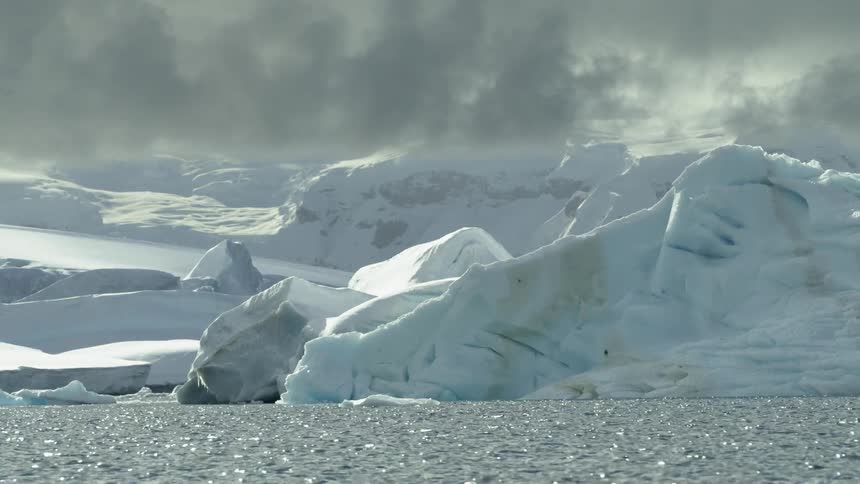 Iceberg and glacier landscape melts under the Antarctica sun