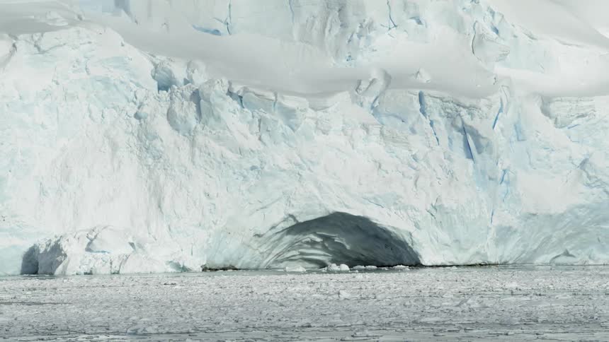 Ice chunks float in the cold water