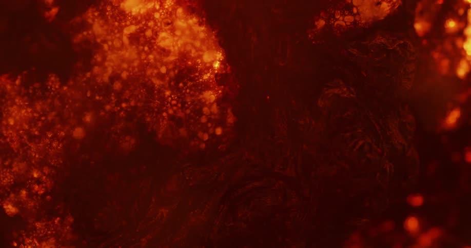 Red liquid bubbles and wiggles