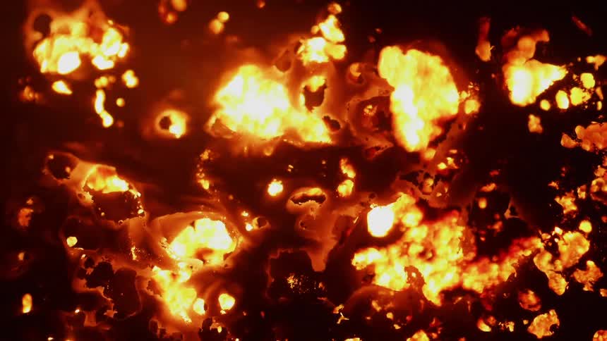 An orange glowing fire burns