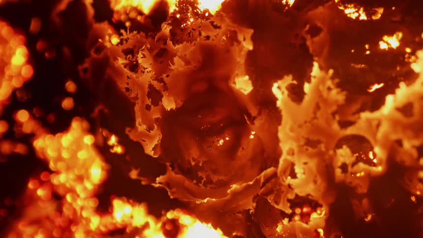 A fire burns red hot