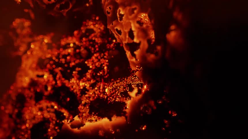 Hot lava bubbles and shimmers in the dark