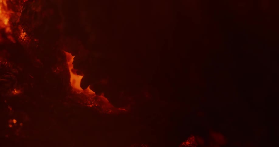 A fire burns red hot