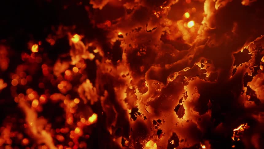 An orange glowing fire burns