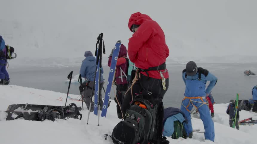The people are getting their gear on as it snows