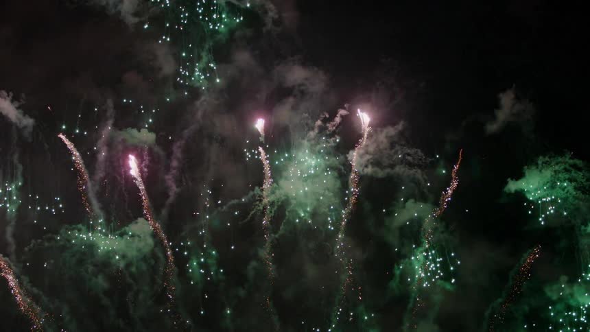 Fireworks explode in the night sky
