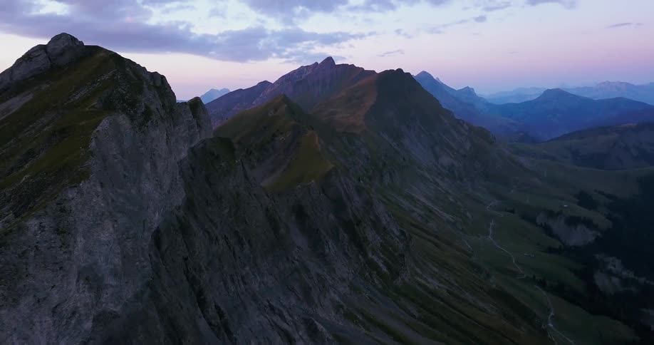 Jagged rocky mountains at sunrise