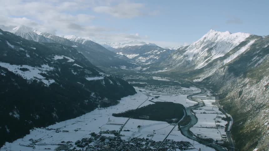 Snow covers the Inntal mountain valley