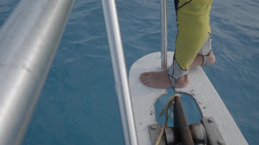 Person stands on a floating platform