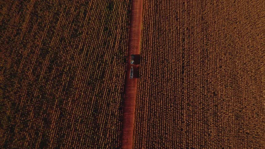 The trail runs through the very long farm fields