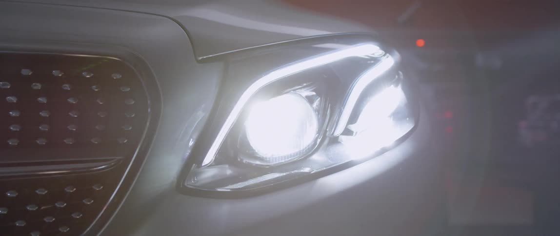 A car headlight turns on