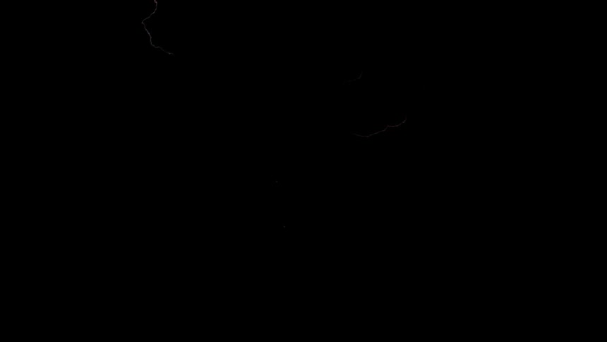 Lightning streaks across a dark sky near some power lines