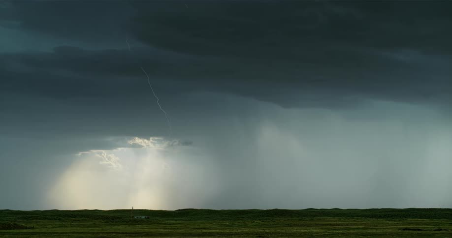 Lightning flashes in the dark sky